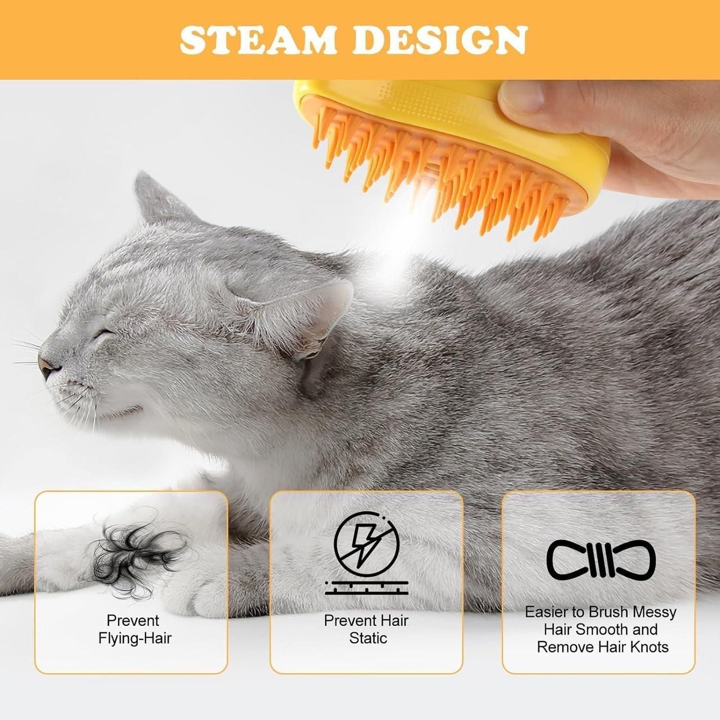3-in-1 Steamy Cat Brush & Cleaner | Steam Grooming & Hair Removal Tool