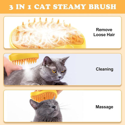 3-in-1 Steamy Cat Brush & Cleaner | Steam Grooming & Hair Removal Tool
